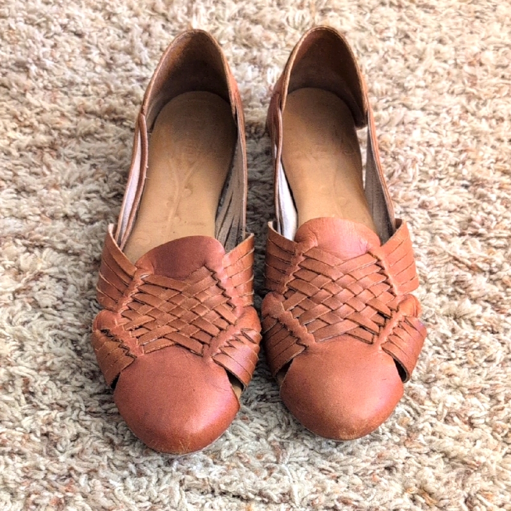 Born Brown Woven Leather Flats